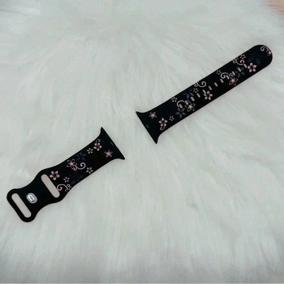 New Black & Pink Floral Design Apple Watch Bands 42mm 44mm 45mm 49mm - Picture 6 of 9